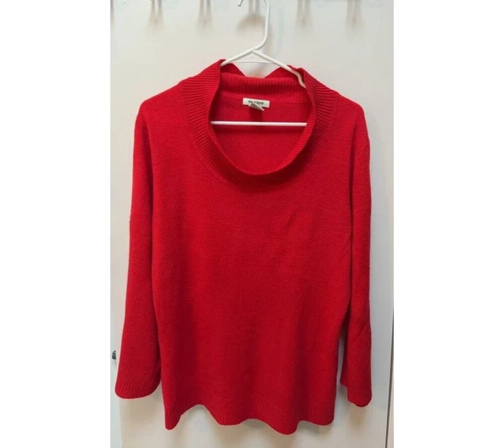 Sherry Taylor Red Cowl Scoop Neck Knit Sweater Plus Size Slouchy Pullover